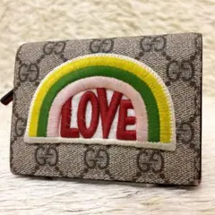 【美品】グッチ 二つ折り財布 GGスプリーム LOVEロゴ コンパクトウォレット