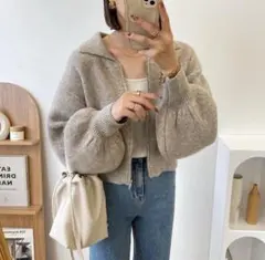 BLATE ショートニットカーディガン ジップアップ ゆったりアウター