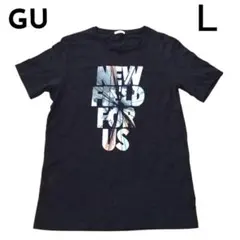 GU ジーユー メンズ 半袖 ロゴTシャツ ブラック Lサイズ 綿 コットン