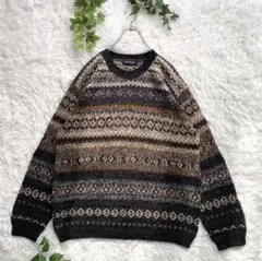 イタリア製　レトロ古着　デザインニット　総柄ニット　厚手　切り替え　セーター