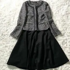 M相当✨美品✨インディヴィ　ノーカラー　ツイード　スカートスーツ　セットアップ