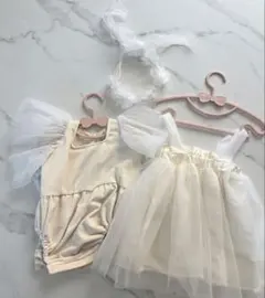 ベビードレス　パーティードレス80センチとフラワーヘアバンドセット　結婚式お祝い