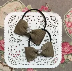 パール グログランリボン ヘアゴム  ♡ベージュ♡