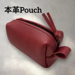 本革　牛革　レザークラフト　ポーチ　小物入れ　ハンドメイド　レッド
