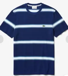 ラコステLACOSTE TシャツM青 ブルー ボーダー柄 ラウンドネック半袖