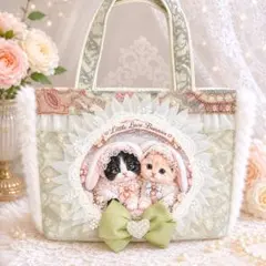 新作パネル生地♡ 猫ちゃん レースフリルトートバッグ コヤンイサム