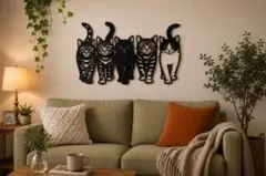 猫アイアンウォールアート壁掛け インテリア北欧モダン5匹ブラックリビング玄関寝室