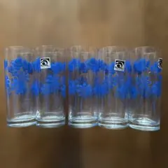 昭和レトロ　青い花柄グラス 5個セット