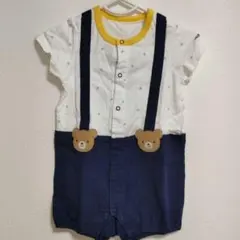 80サイズ　ミキハウス　ロンパース　サスペンダー　半袖