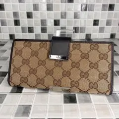 早い者勝ち 美品 GUCCI グッチ 長財布 二つ折り 財布 茶色 キャンバス 