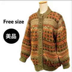 VINTAGE 古着 ジャケット ニットブルゾン 総柄 レトロ お洒落