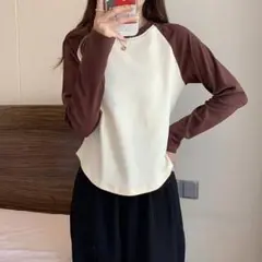 ラグランTシャツ ブラウン XL 春 【大人気】レディース 冬 アイボリー