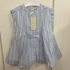 新品 プティマイン ライトブルー ストライプワンピース(80)