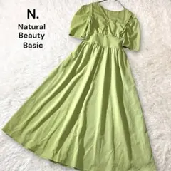 エヌ.ナチュラルビューティーベーシック ショルダータックワンピース 黄緑 M