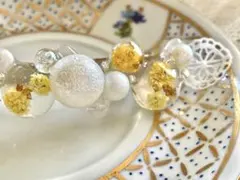 10 バレッタ　ハンドメイド　レジン　ドライフラワー　コットンパール　花　手作り