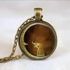 ヴィンテージ　ロング　ネックレス　月　女性　アンティークゴールド　ぷっくり　綺麗