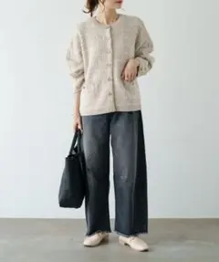 ワイドパンツ　グレー　ジーンズ　デニムパンツ　カーブデニムパンツ　レディースのサムネイル