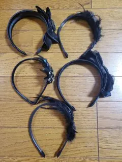ブラック カチューシャ ヘアアクセ ヘアバンド黒 5個セット 結婚式 フォーマル