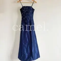 ネイビー 刺繍 ブルー 演奏会 発表会 パーティードレス カラードレス Lのサムネイル