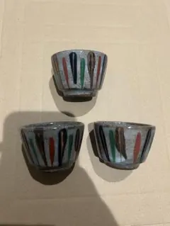 多色ストライプ陶器お猪口3個セット