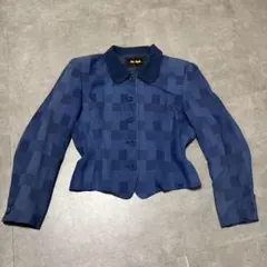 New Anjela ブロックチェック柄 ショートジャケット ネイビー 90sのサムネイル