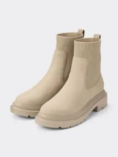 【限定値下】GU リブニットソックスブーツ ベージュ S