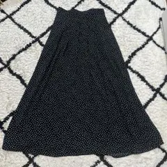 GU 水玉 ドット フレアスカート ロングスカート ブラック