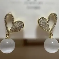ハート パール ピアス S925銀針