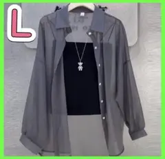 シアーシャツ シャツ ブラウス レディース L シアー グレー 春 おしゃれ