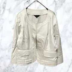 13296 リフレクト ノーカラージャケット アイボリー 9号 M ワールド古着