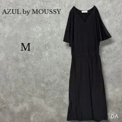 アズールバイマウジー【M】フレアスリーブワンピース 半袖 Vネック 無地 黒