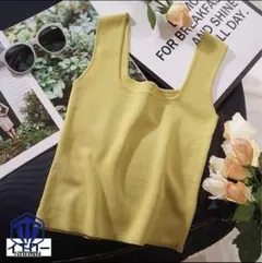 スクエアネック　ニットタンクトップ