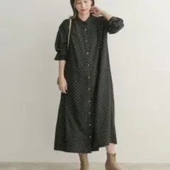 アーバンリサーチドアーズ　ドット　ワンピース　マキシ丈　ロングシャツ　ノーカラー
