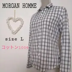MORGAN HOMME コットン タータンチェック柄　シャツ　グレー　Ｌのサムネイル