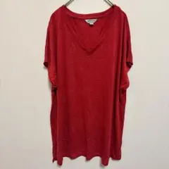 半袖Tシャツ 【XL】レッド 大きいサイズ オーバーサイズ ゆるだぼ Vネック