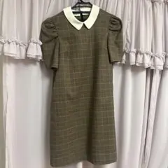 REDYAZEL 半袖ひざ丈ワンピース ブラウン系チェック レトロワンピ