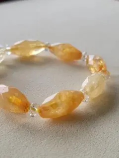 天然石 1１月誕生石シトリン　ブレスレット　水晶デザインハンドメイド　匿名配送