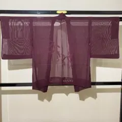 【美品】えんじ色 絽 羽織 笹文様／透け感 羽織　オールシーズン