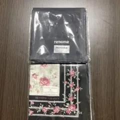 renoma 花柄ハンカチ 黒 約45cm