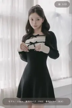 リボンファーフレアニットミニワンピース