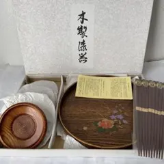 箸付 丸盆・茶托揃　木製漆器