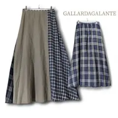 ガリャルダガランテ／異素材切り替え リネンパッチワーク マキシ丈スカート ゴム