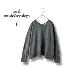 earth music&ecology 長袖ニット　グレー　Vネック　フリー
