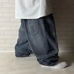 ロカウェア 超オーバーサイズ デニム セットアップ バギーパンツ 濃紺 B系 規格外！ロカウェア 超極太 オーバーサイズ ブラックデニム バギー