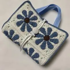 レビューブックカバー　デイジーフラワーモチーフ　スモーキーブルー③