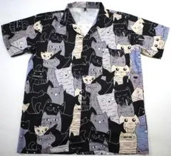 猫大集合！アロハシャツ 半袖シャツ メンズ 半袖 アロハシャツ L 新品！黒のサムネイル