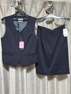 新品タグ付 FOLK 事務服 ベスト スカート 2点セット 17号 ブラック 