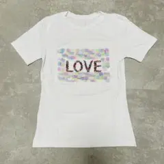 新品未使用 イタリア購入 LOVE スパンコール Tシャツ 半袖 白 ホワイト