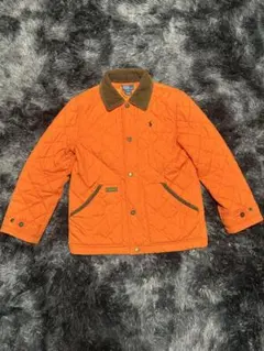 オレンジ キルティングジャケット コーデュロイ襟