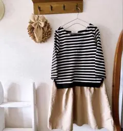 ワンピース ボーダー チュニック 黒 ブラック　ナチュラル　シャツワンピース ベ